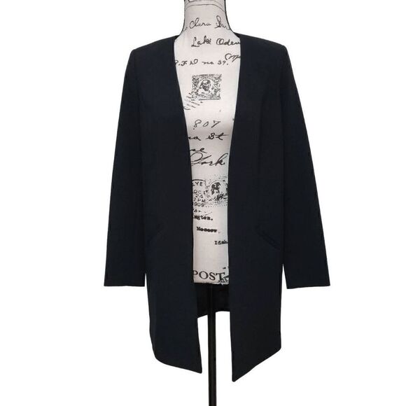 🖤 HALOGEN Open Front Collarless Long Black Blazer Size XS - Picture 1 of 16